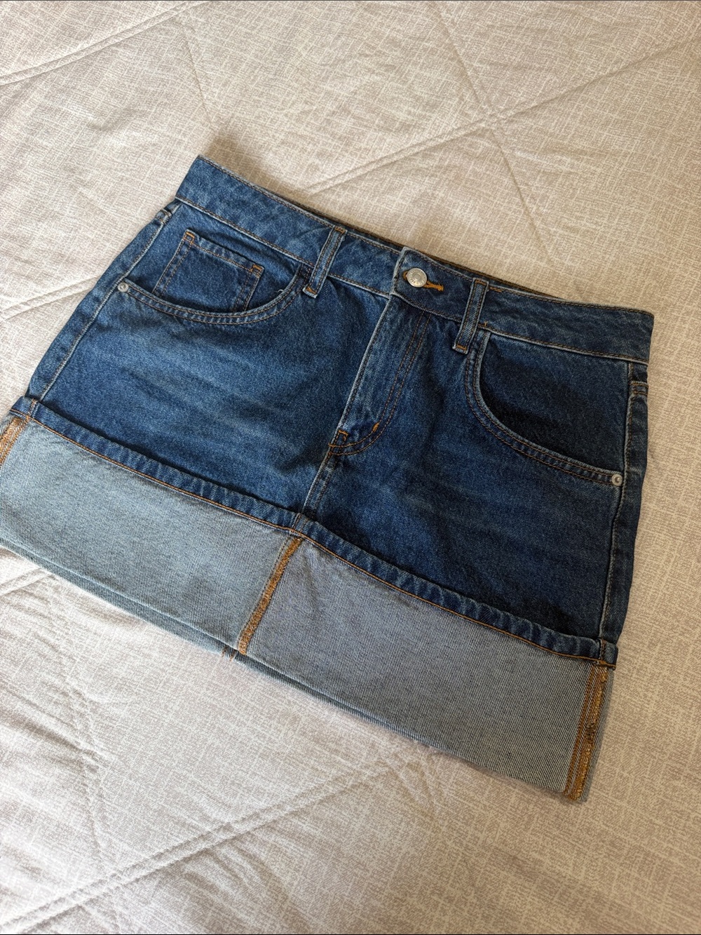 Forever 21 Two-Tone Blue Denim Colorblock Mini Skirt